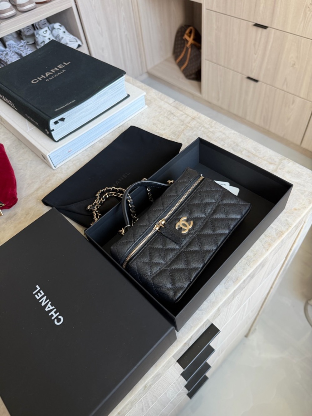 CHANEL Black Quilted Caviar Leather Shoulder Bag